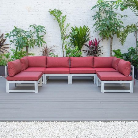 LEISUREMOD Chelsea Patio Sectional Weathered Grey Aluminum with Cushions, Red - 6 Piece CSWGR-6R